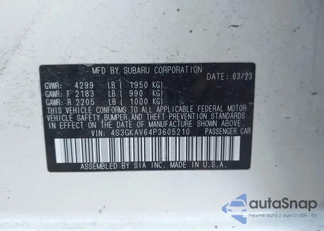 2023 Subaru Impreza Premium z USA, uszkodzony, nr VIN 4S3GKAV64P3605210